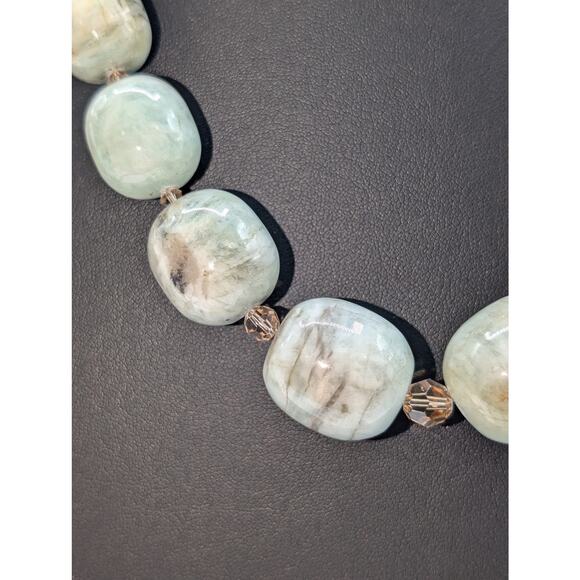 Signed BB Sterling Silver Graduated Aqua/Jadeite Stone Bead 22" Necklace 192.1g - Picture 4 of 14